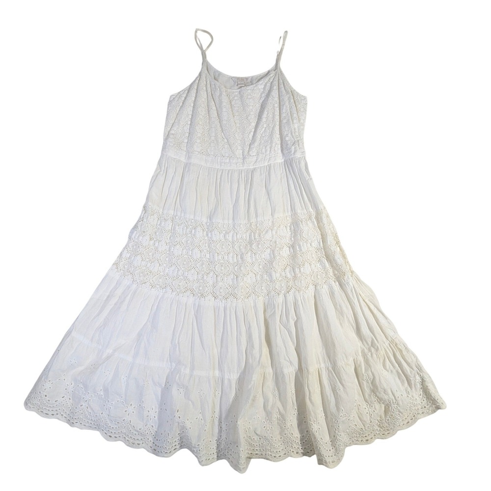Pure by Ernst‎ Cotton Dress L White Eyelet Lace Tiered Maxi READ